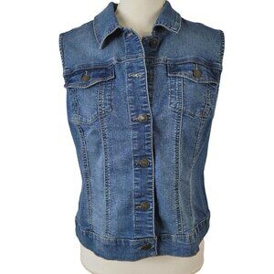 Artisan Ny Denim Jean Vest Sz Large Med Wash Chest Pockets Casual Everyday EUC